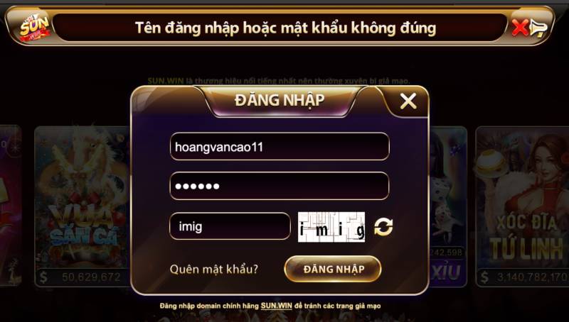 Cách Đăng Nhập Sunwin Dễ Dàng Và Bảo Mật Cho Mọi Người Chơi 4 Nhập sai tên người dùng hoặc mật khẩu